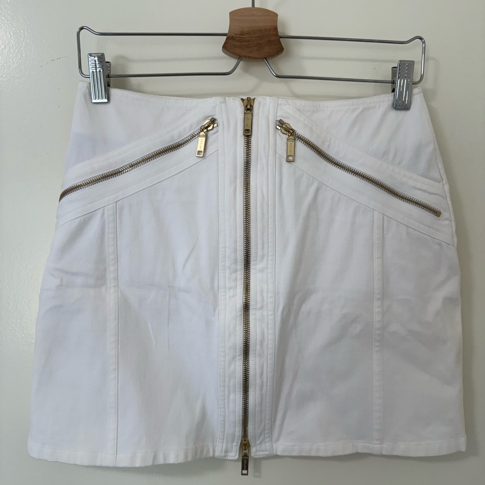 Celine white denim zip mini skirt